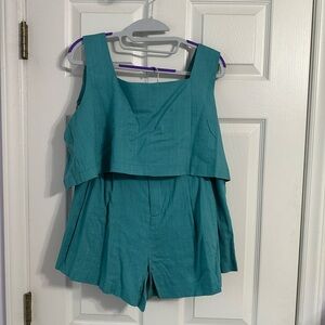 White Birch Black Label Cropped Woven Tank Top and Short Set